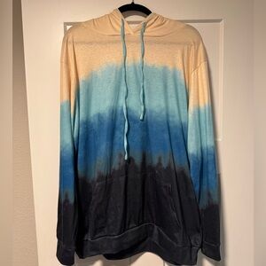 Ombre Tie-Dye Pullover Hoodie - Blue Gradient